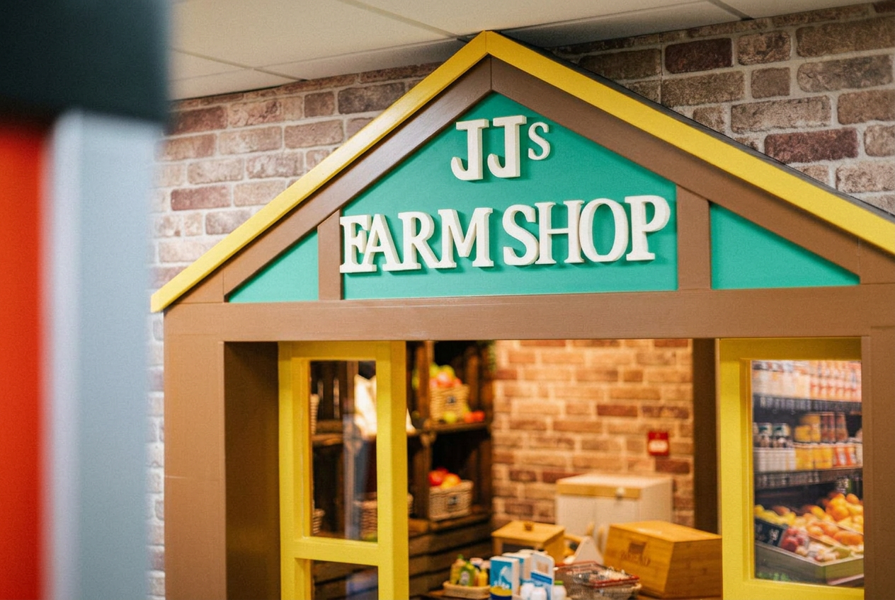 A little shopkeeper at the Mini Minds farm shop
